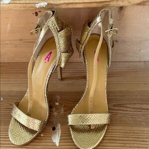 Made in Italy Gold Metallic Snake-Embossed all leather High Heel Sandals - Women